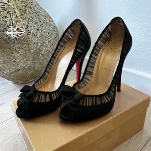 Christian Louboutin Angelique 120 Crepe Satin/Chiffon Peeptoe Heels